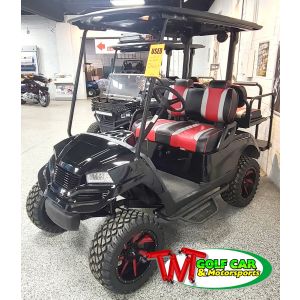 SOLD- Black & Red lifted Yamaha Golf Car with havoc body, custom seats and wheels