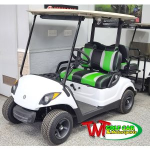 SOLD- Custom White Yamaha Golf Car green tri-color seats