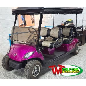 Full custom 6 seater Purple 2013 Yamaha Drive DC Electric Golf Car with full enclosure and party lights